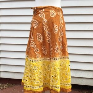 Margaret Loves Peter Skirt Midi Brown Yellow 0/S Boho Ombre Sequins Bells